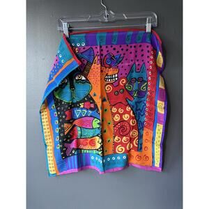 Laurel Burch Colorful Cat and Fish Print Scarf